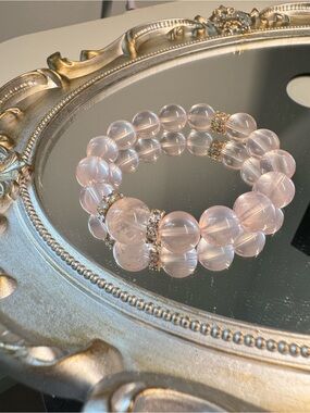 Premium Pink Snowflake & Rich Golden-Sand Peach Quartz Bracelet